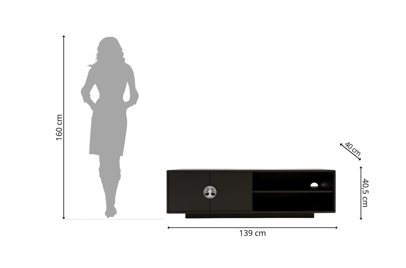 Czarna szafka RTV Dancan LOTTA / szer. 139 cm