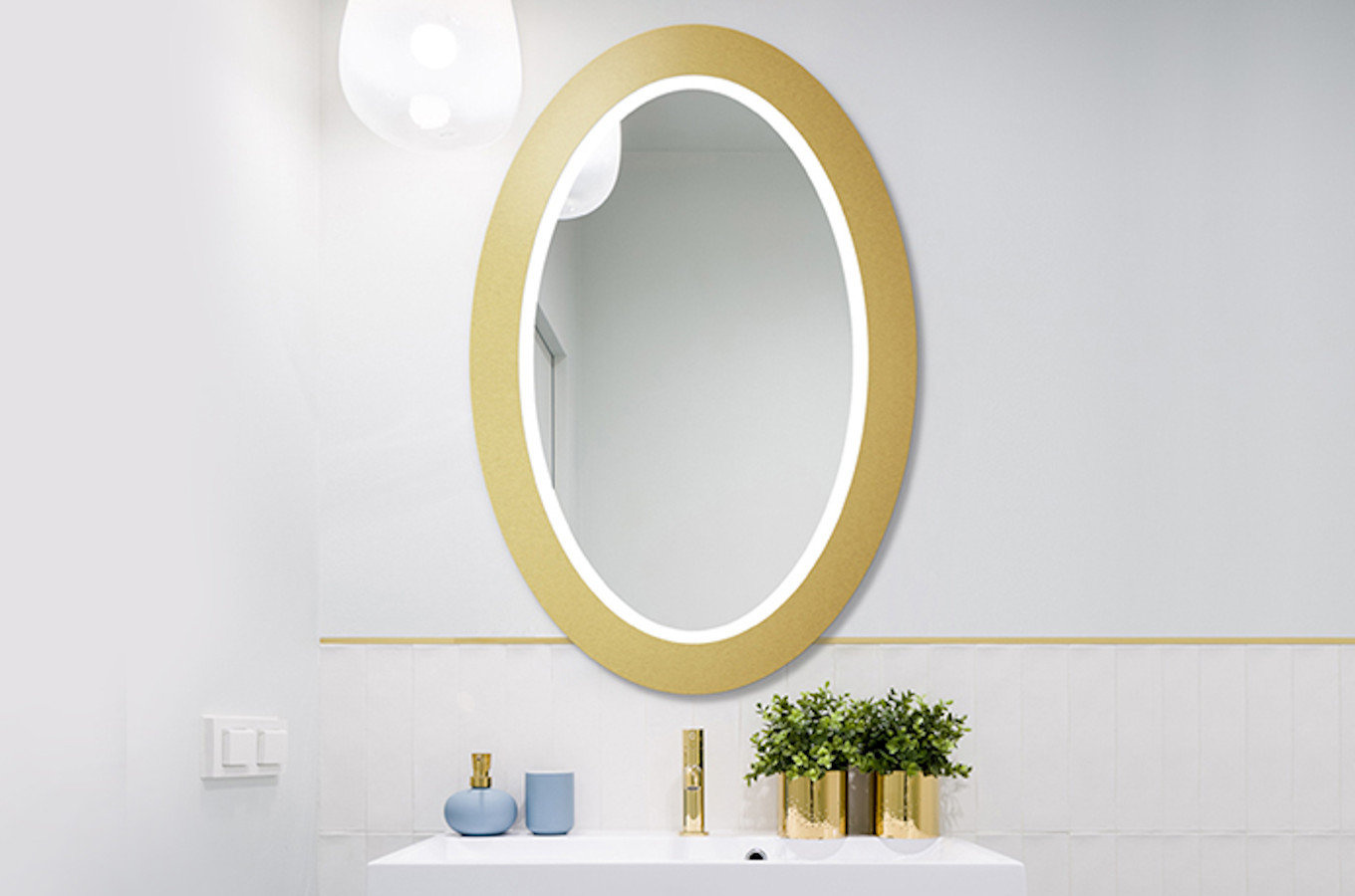 Owalne lustro OVAL BOLD z oświetleniem LED / rama dostępna w 5 kolorach