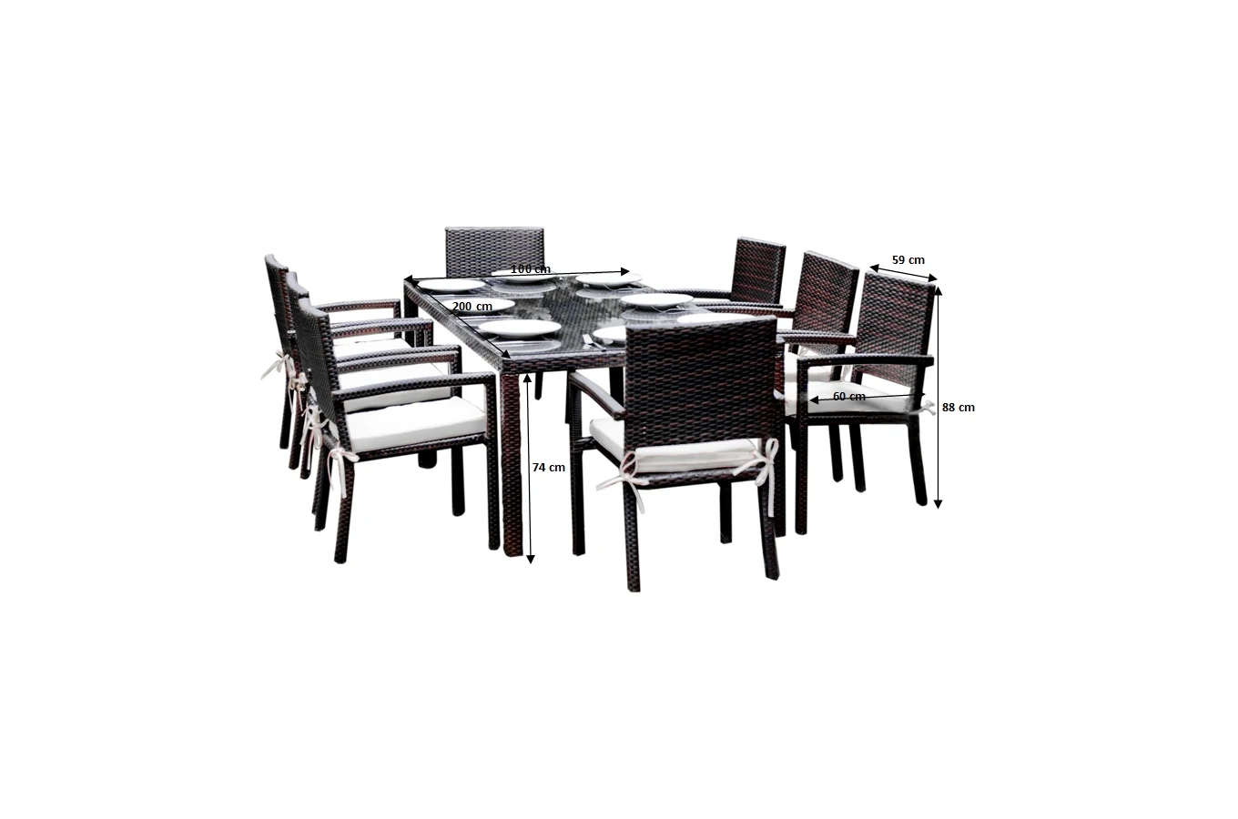 Zestaw mebli ogrodowych z technorattanu SERRA / Stół + 8 krzeseł