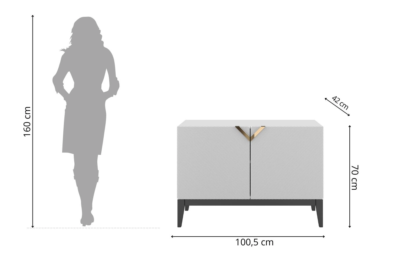 Drewniana komoda Visby DEMI LONG 2D / kolor biały + czarne nogi / szer. 100,5 cm