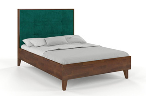 Łóżko drewniane sosnowe Visby FRIDA z wysokim zagłówkiem / 140x200 cm, kolor palisander, zagłówek French Velvet 677