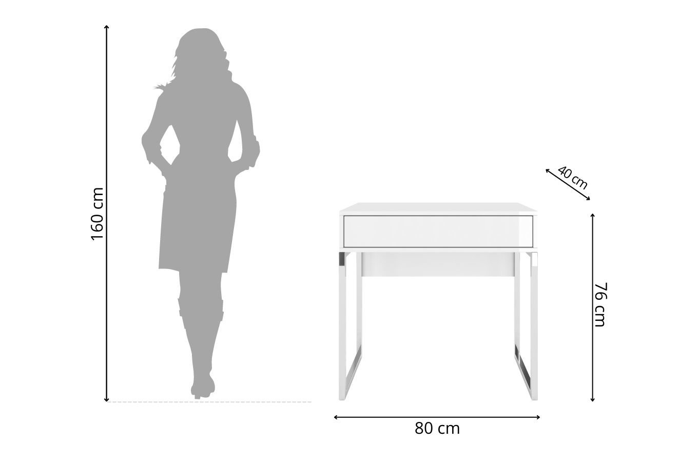 Biała nowoczesna toaletka Dancan EVA ze srebrnym stelażem