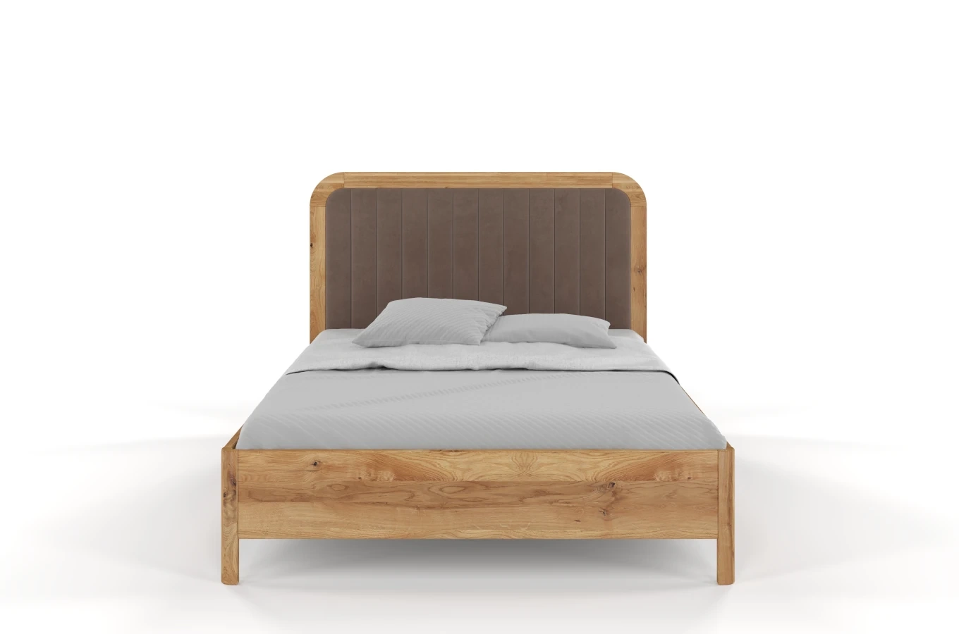 Tapicerowane łóżko drewniane dębowe Visby MODENA z wysokim zagłówkiem / 140x200 cm, olej naturalny, zagłówek Casablanca 2306