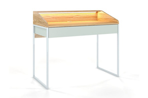 Nowoczesne biurko Dancan FINKA z oświetleniem / blat Jesion Górski + szuflada Pastel Green + stelaż szary / 110x56 cm