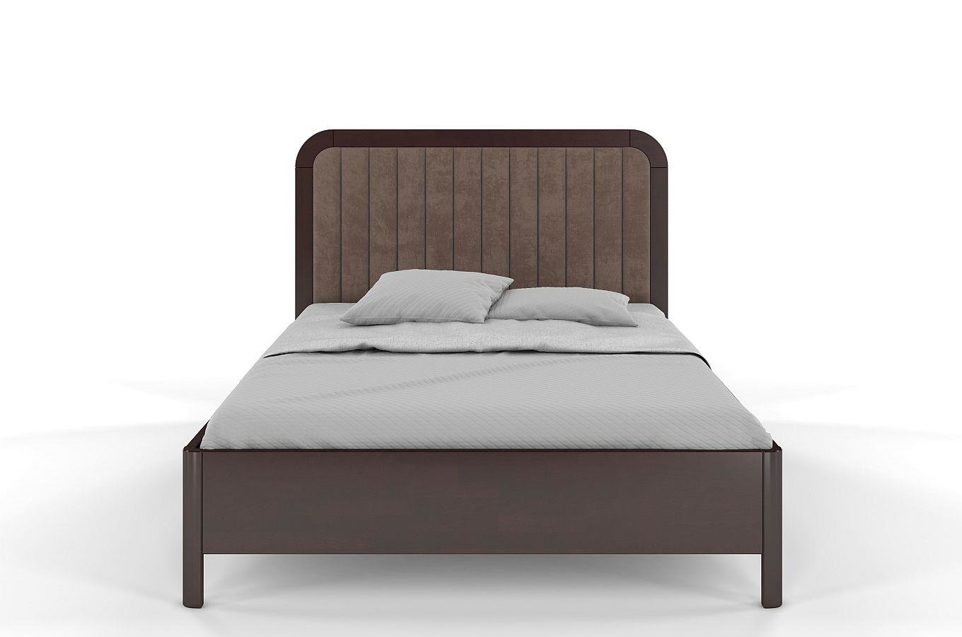 Tapicerowane łóżko drewniane bukowe Visby MODENA z wysokim zagłówkiem / 160x200 cm, kolor palisander, zagłówek Casablanca 2306