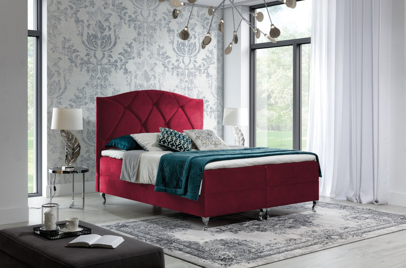 Tapicerowane łóżko kontynentalne do sypialni BRACCIANO w stylu glamour