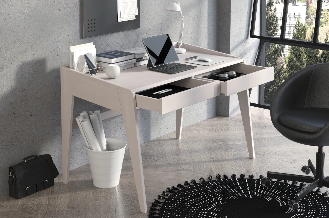 Drewniane bukowe biurko / toaletka z szufladami Visby LISA / 125x70 cm