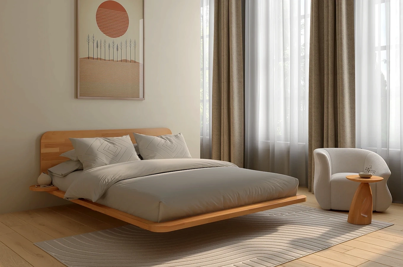 Łóżko lewitujące drewniane bukowe Skandica JAPANDIC