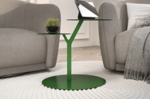 Metalowy stolik pomocniczy do salonu Kayani IROKO / kolor groszkowa zieleń