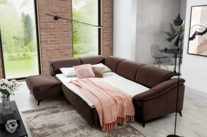 Nowoczesny narożnik CORTEZ z funkcją spania i pojemnikiem na pościel