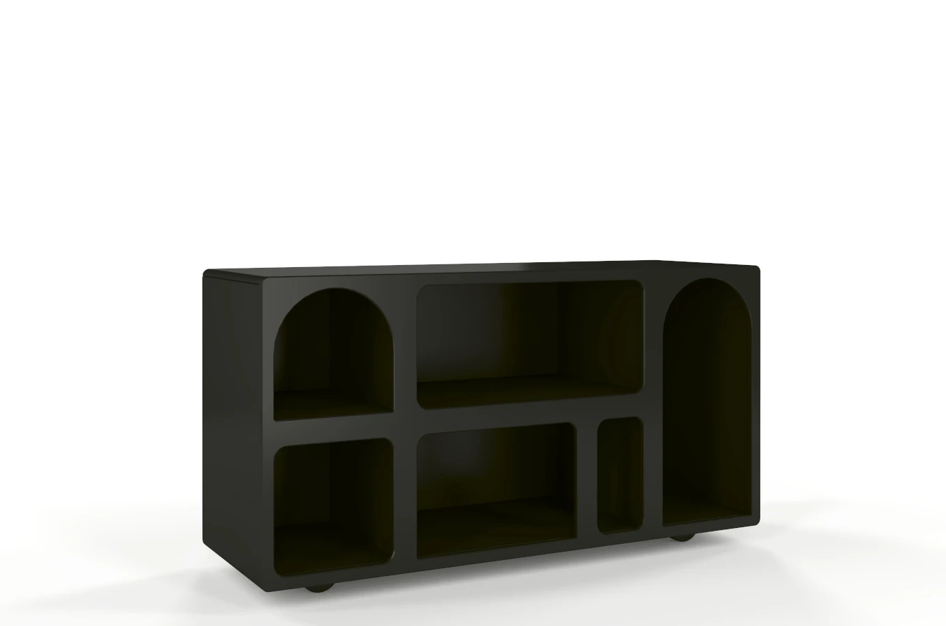 Drewniana komoda - regał - szafka RTV z łukami Visby OLIMPIA LONG / kolor czarny / szer. 140 cm