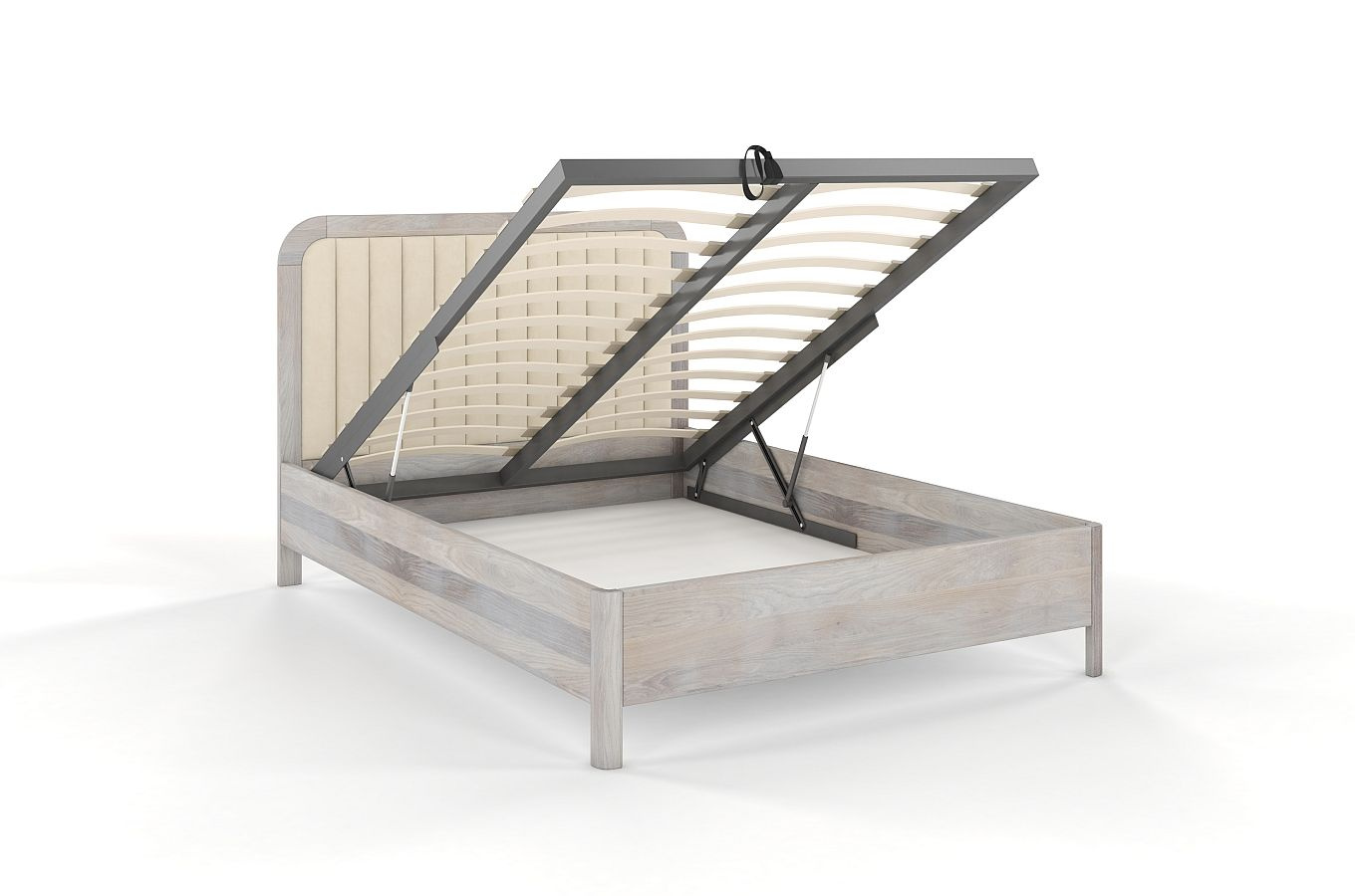 Tapicerowane łóżko drewniane dębowe Visby MODENA BC z wysokim zagłówkiem (skrzynia na pościel)