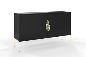Czarna komoda Skandica MERLIN ze złotymi dodatkami / szer. 138 cm