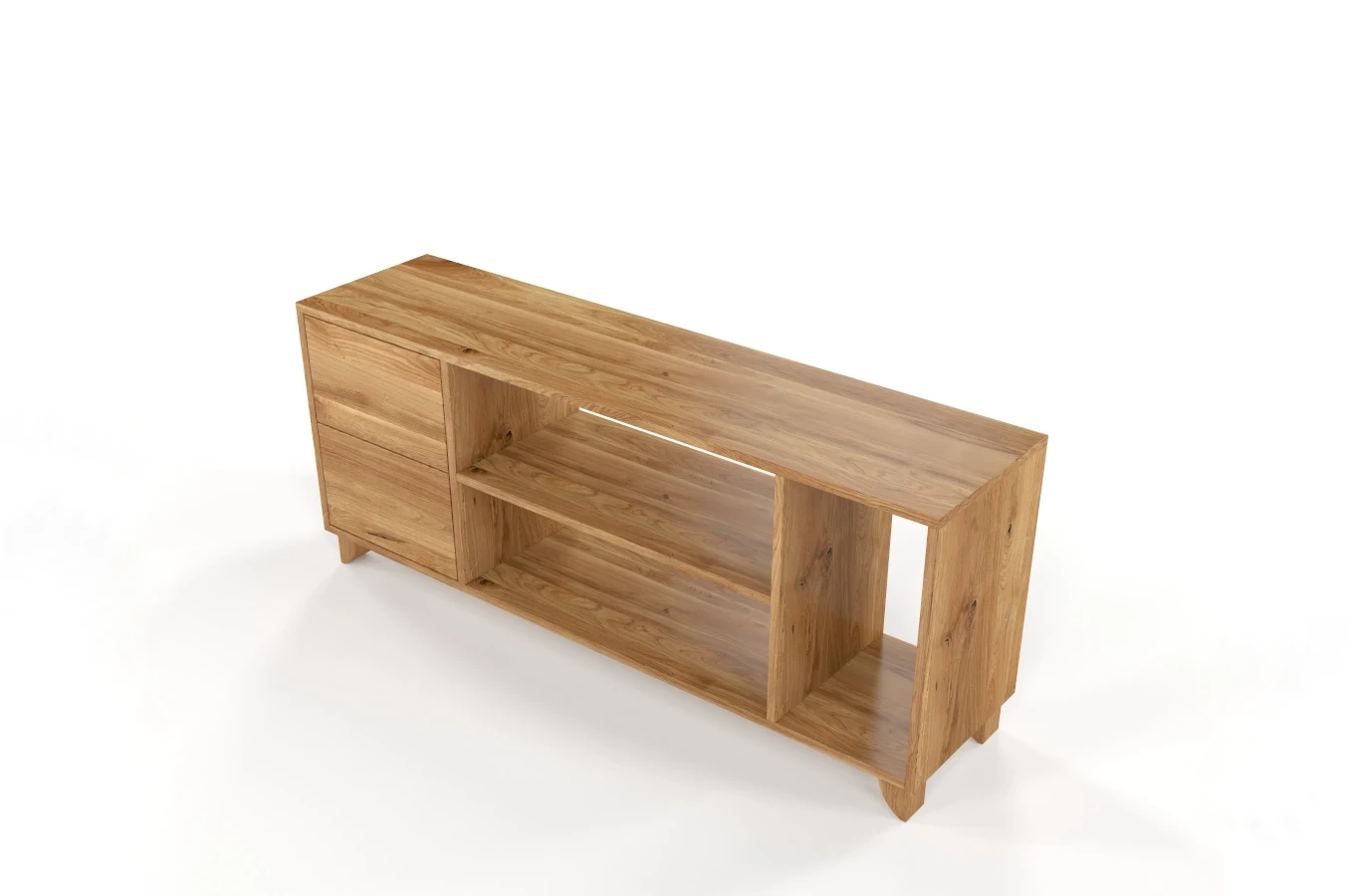 Drewniana szafka RTV dębowa Visby VIVECA na nóżkach / szer. 140 cm