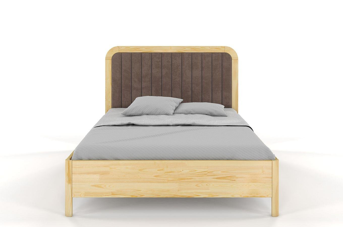 Tapicerowane łóżko drewniane sosnowe Visby MODENA z wysokim zagłówkiem / 200x200 cm, kolor naturalny, zagłówek Casablanca 2306