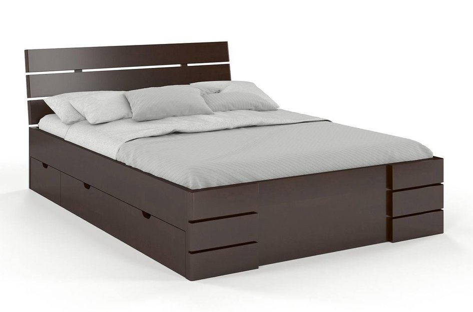 Łóżko drewniane bukowe Visby Sandemo High Drawers (z szufladami) / 90x200 cm, kolor palisander