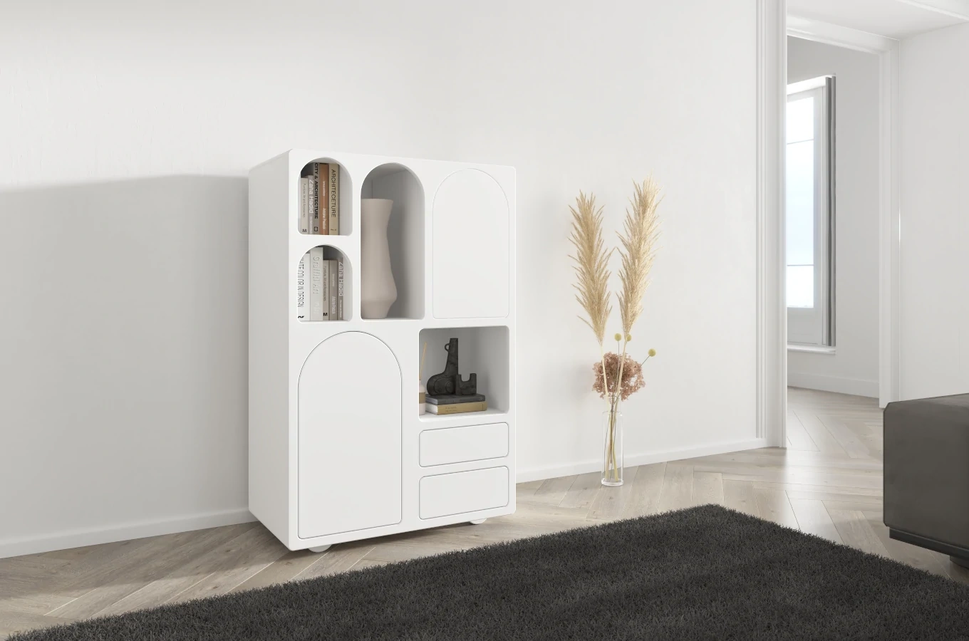 Drewniana komoda z łukami Visby OLIMPIA HIGH / kolor biały / szer. 80 cm