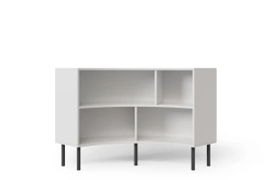 Nowoczesny narożny niski regał na książki Skandica HORN z czarnymi nogami / biały / szer. 100 cm