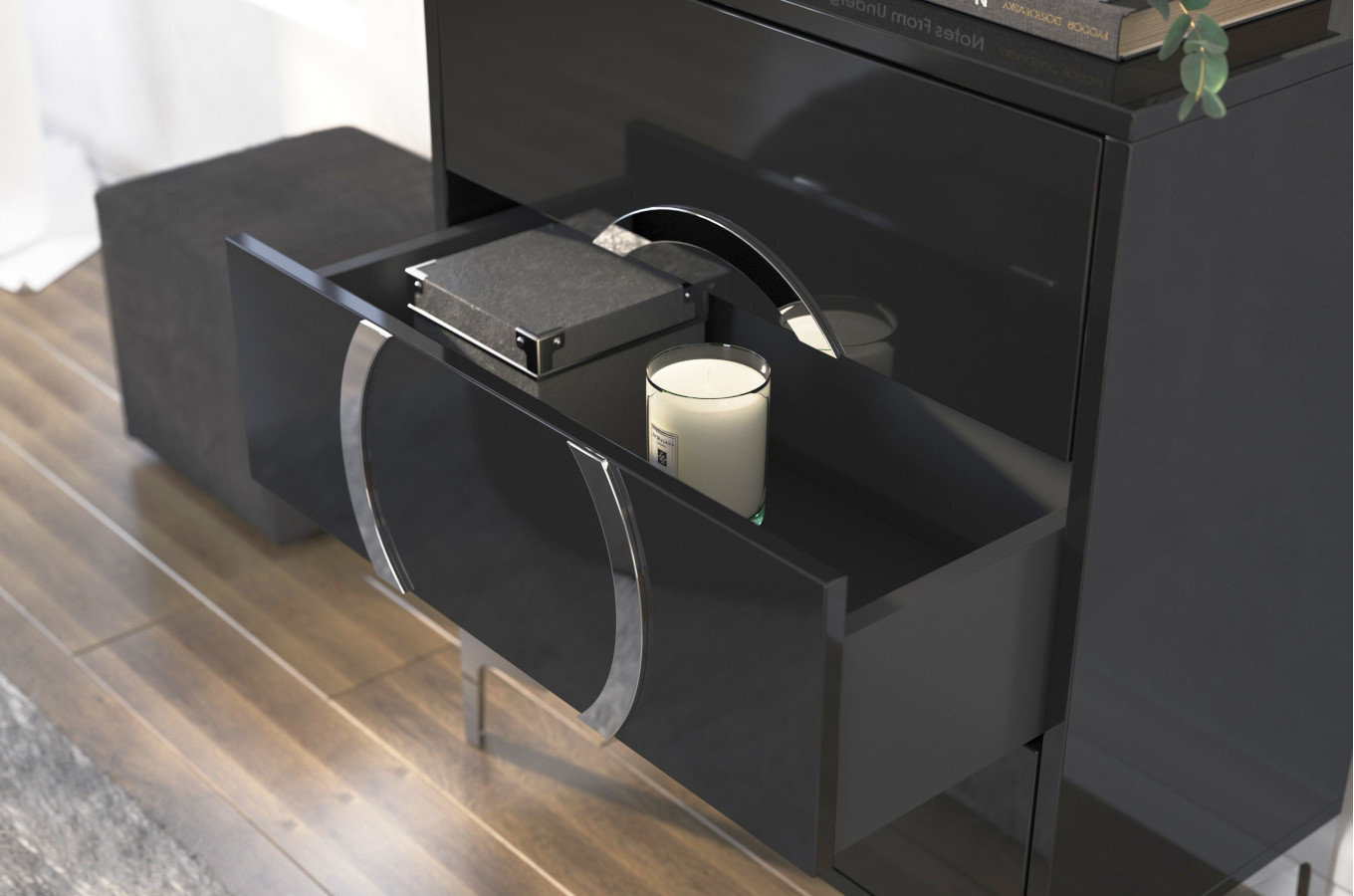 Czarna nowoczesna komoda Dancan BRITT połysk / szer. 70 cm