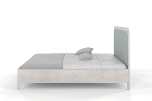 Tapicerowane łóżko drewniane dębowe Visby MODENA z wysokim zagłówkiem / 160x200 cm, olej bielony, zagłówek Casablanca 2314