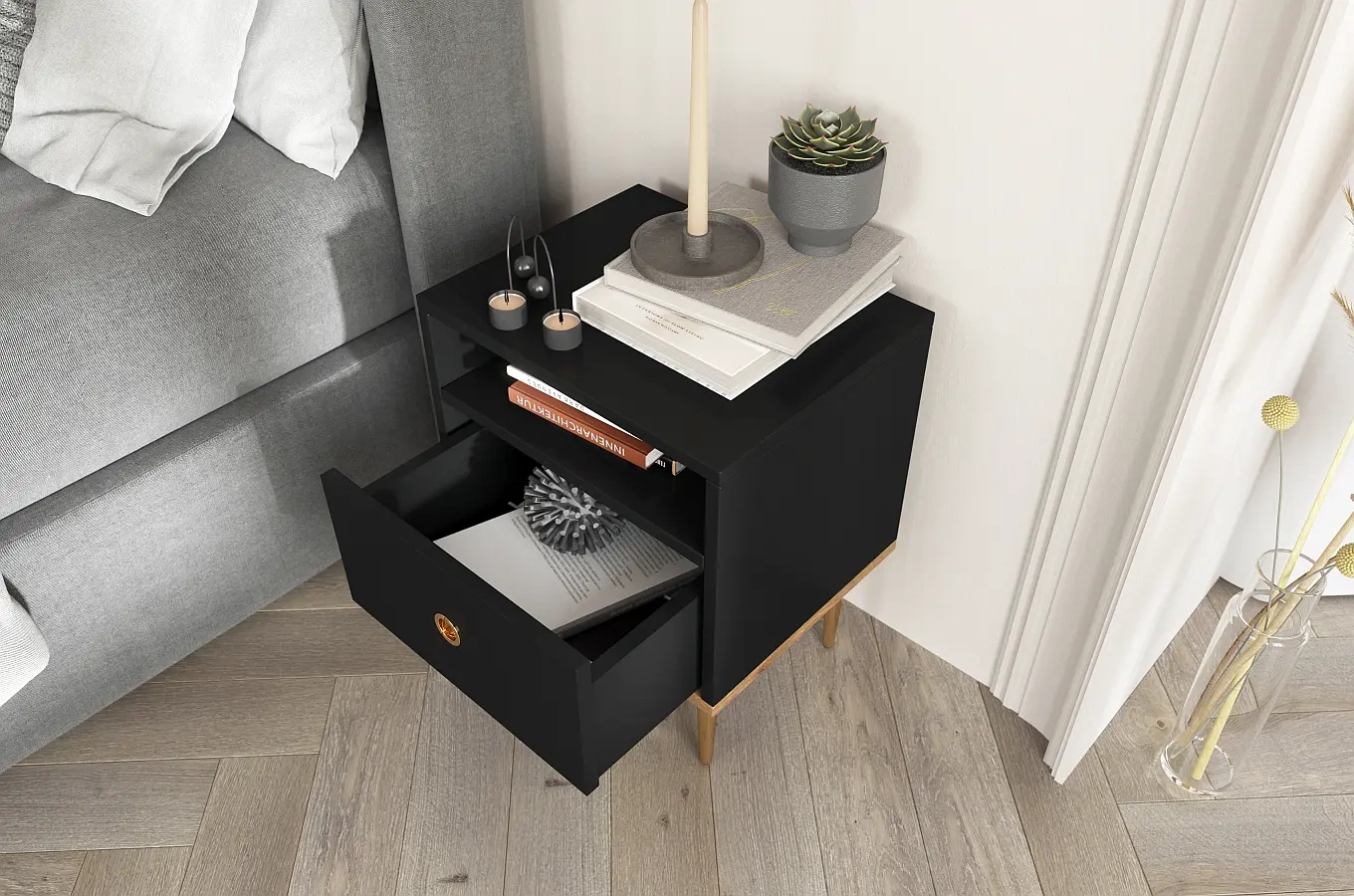 Czarna nowoczesna szafka nocna Skandica HARMONI / szer. 44 cm