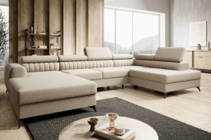 Nowoczesny narożnik PLAZA z funkcją spania i dwoma pojemnikami na pościel