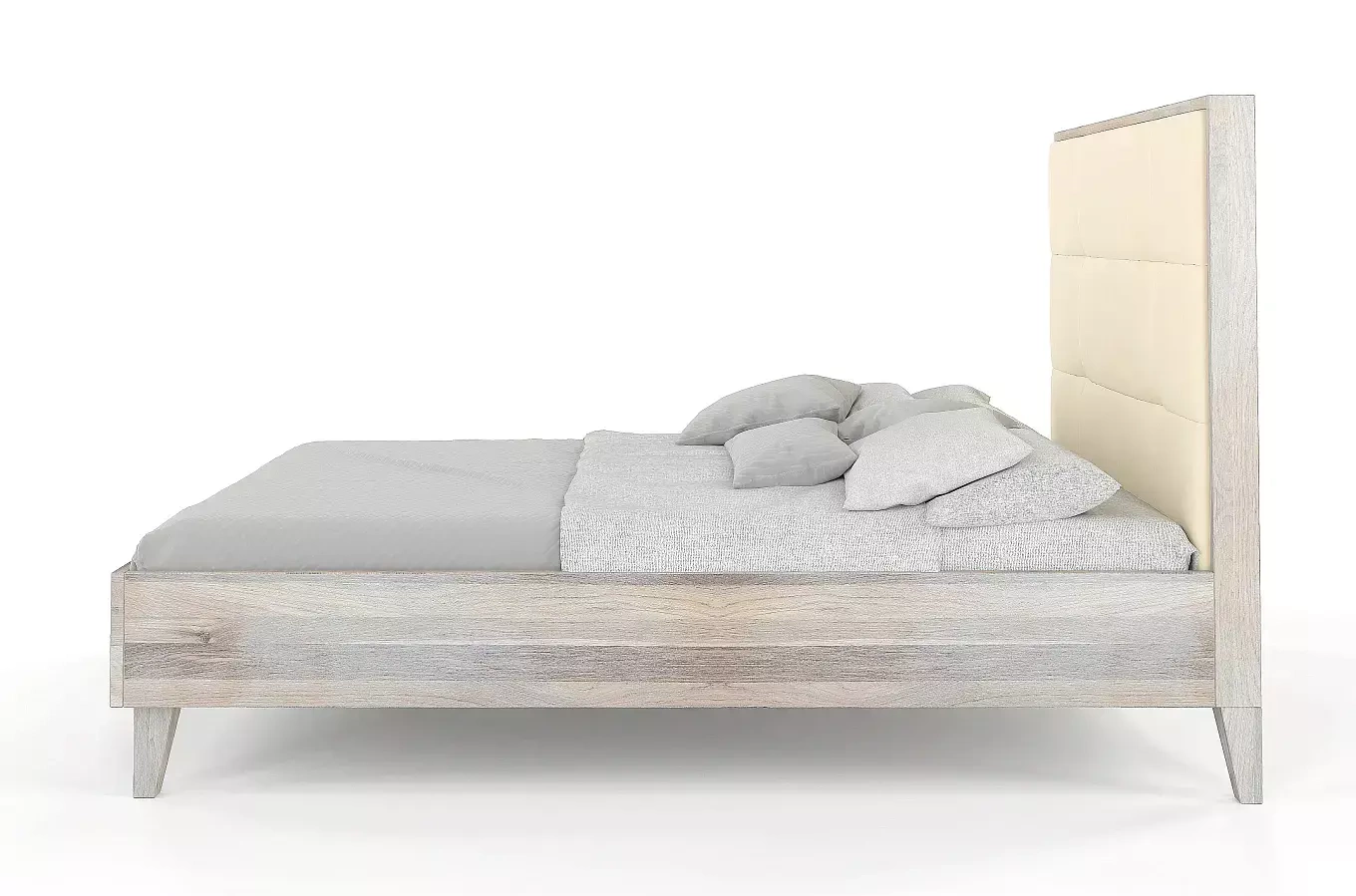 Tapicerowane łóżko drewniane dębowe Visby FRIDA z wysokim zagłówkiem / 200x200 cm, olej bielony, zagłówek French Velvet 663