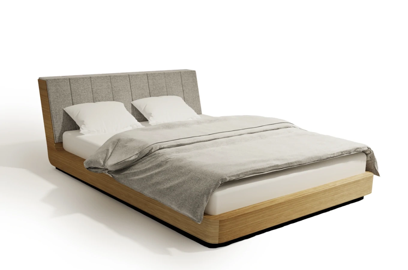 Drewniane łóżko do sypialni SOLID z tapicerowanym zagłówkiem