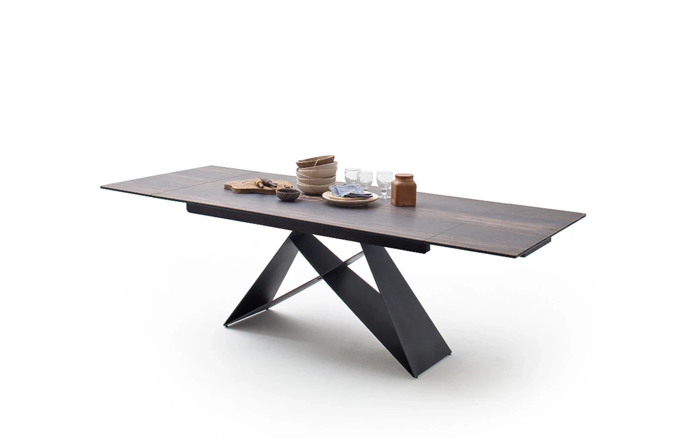 Nowoczesny rozkładany stół KOBE z ceramicznym blatem na metalowych nogach, kolor ciemne drewno / 160-240 x 90 cm