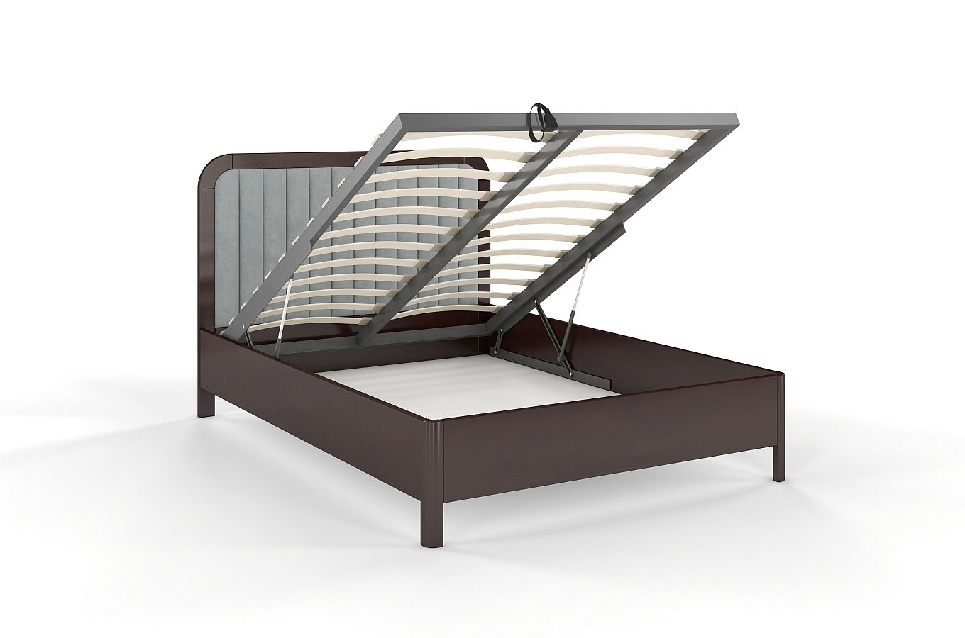 Tapicerowane łóżko drewniane bukowe Visby MODENA BC z wysokim zagłówkiem (skrzynia na pościel)