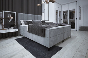 Tapicerowane łóżko kontynentalne ROMA z zagłówkiem z pionowymi przeszyciami