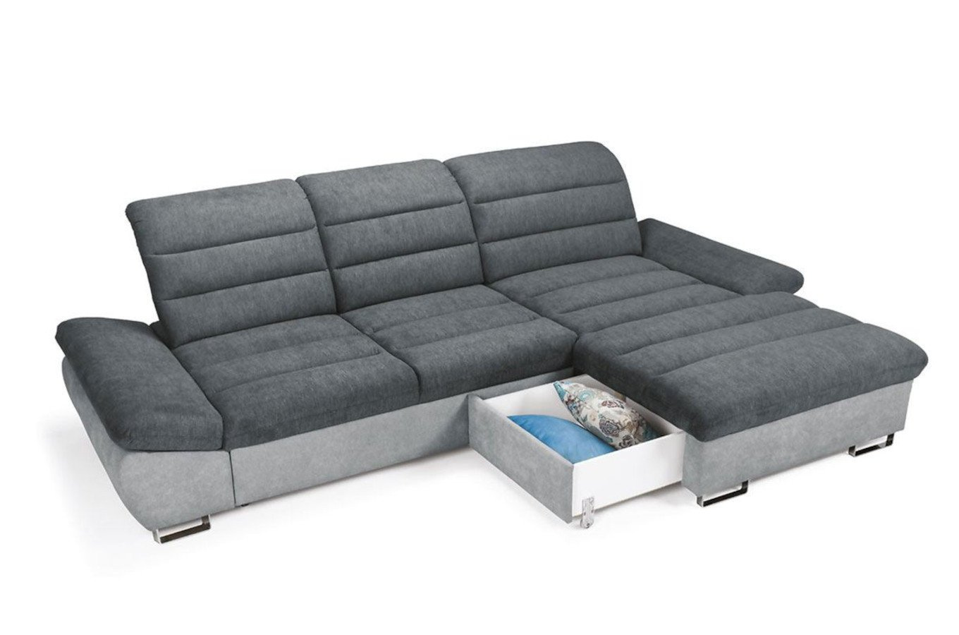 Nowoczesny narożnik ROCCA z pojemnikiem na pościel i funkcją spania