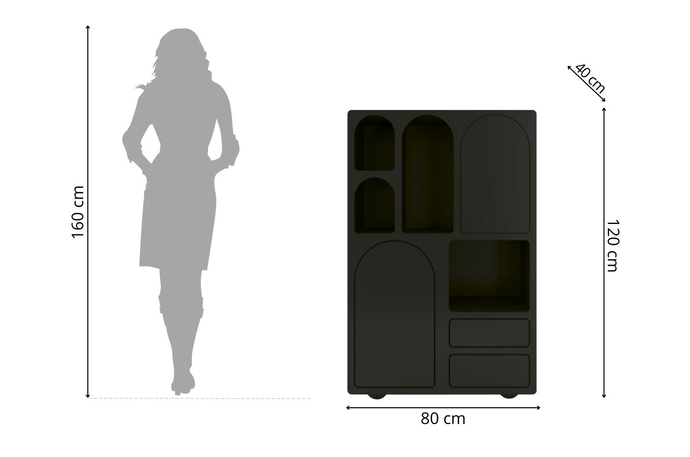 Drewniana komoda z łukami Visby OLIMPIA HIGH / kolor czarny / szer. 80 cm