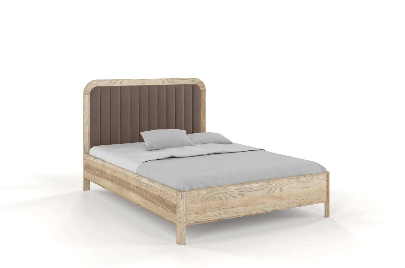 Tapicerowane łóżko drewniane dębowe Visby MODENA z wysokim zagłówkiem / 140x200 cm, olej retro, zagłówek Casablanca 2306