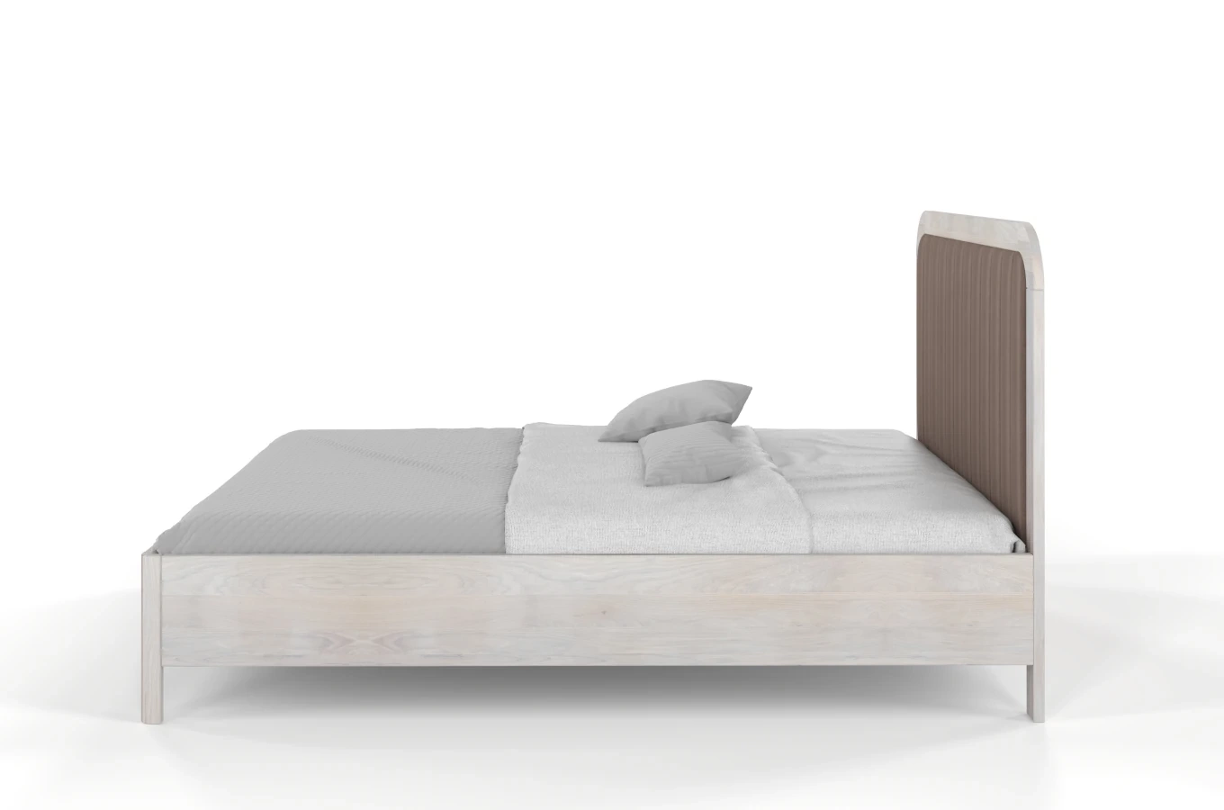 Tapicerowane łóżko drewniane dębowe Visby MODENA z wysokim zagłówkiem / 140x200 cm, olej bielony, zagłówek Casablanca 2306