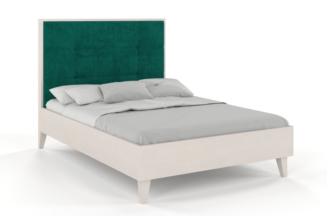 Tapicerowane łóżko drewniane sosnowe Visby FRIDA z wysokim zagłówkiem