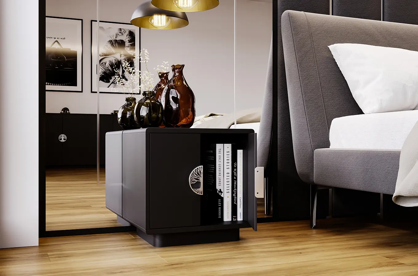 Czarna szafka nocna Dancan LOTTA / szer. 40 cm