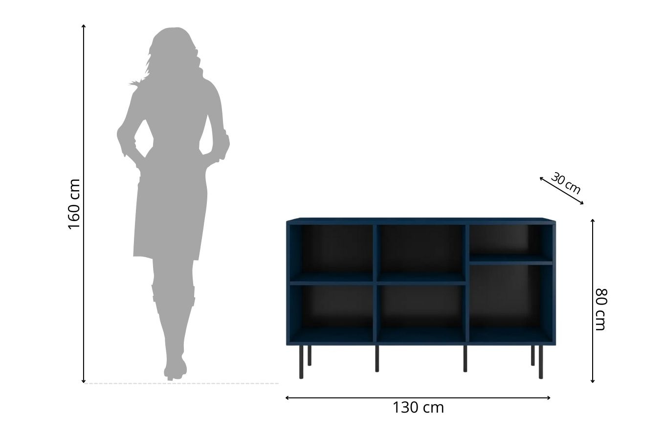 Otwarta komoda / regał w granatowym kolorze Dancan MIRKA / szer. 130 cm