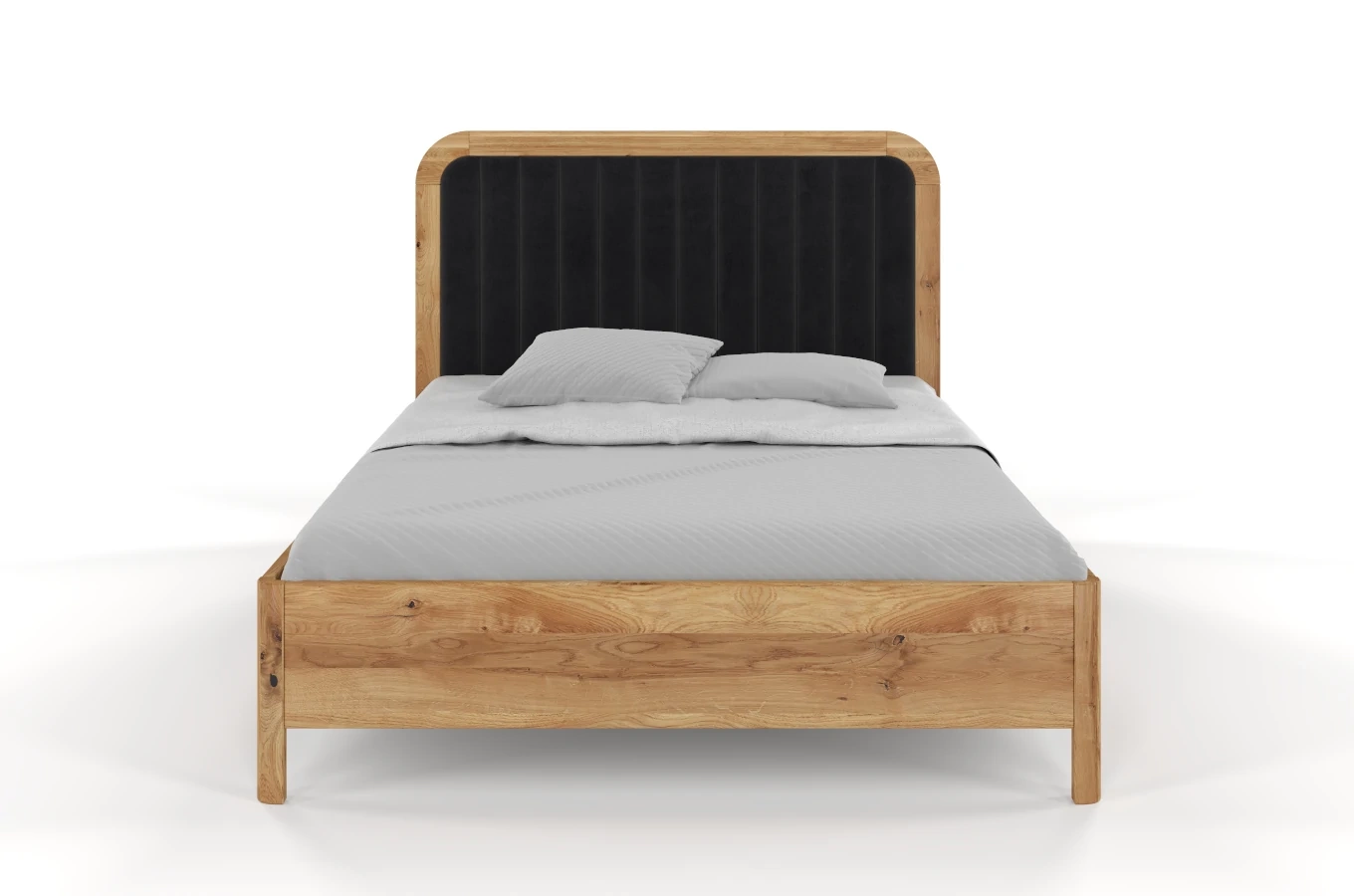Tapicerowane łóżko drewniane dębowe Visby MODENA z wysokim zagłówkiem / 140x200 cm, olej naturalny, zagłówek Casablanca 2316