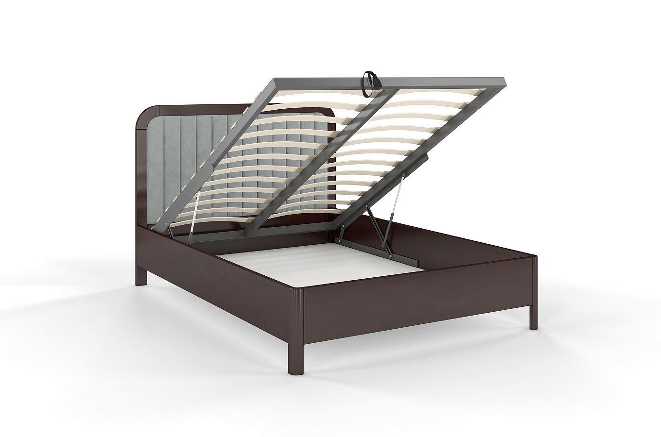 Tapicerowane łóżko drewniane bukowe Visby MODENA BC z wysokim zagłówkiem / 180x200 cm, kolor palisander, zagłówek Casablanca 2314 (skrzynia na pościel)