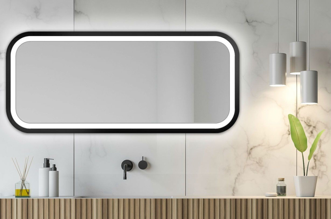 Prostokątne lustro MIRA LIGHT z oświetleniem LED / rama dostępna w 5 kolorach