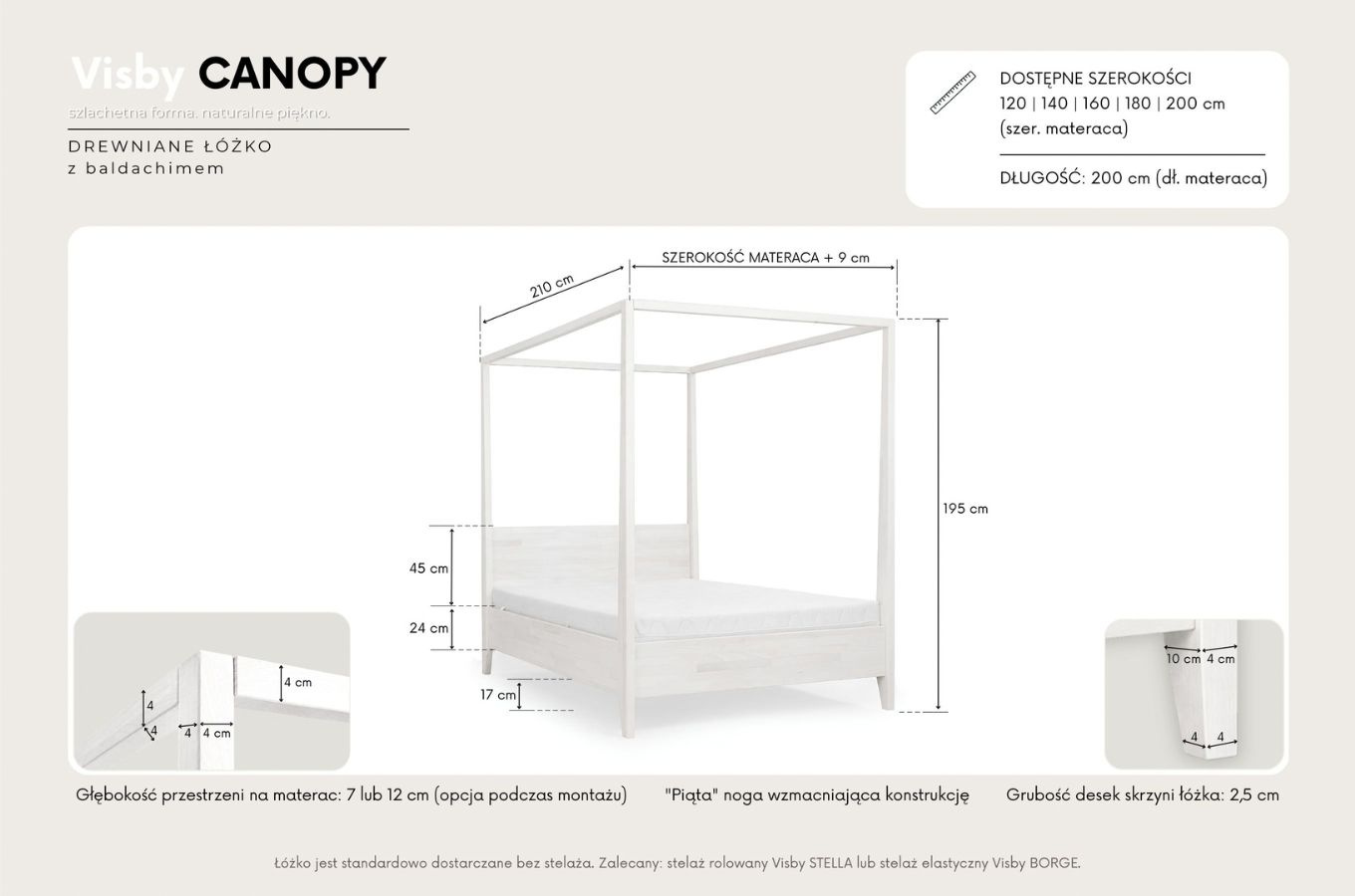 Łóżko drewniane bukowe z baldachimem Visby CANOPY