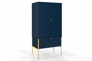 Wysoka elegancka granatowa komoda Skandica POLKA na złotych nóżkach / szer. 60 cm