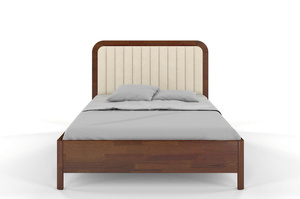 Tapicerowane łóżko drewniane sosnowe Visby MODENA BC z wysokim zagłówkiem / 160x200 cm, kolor orzech, zagłówek Casablanca 2301 (skrzynia na pościel)