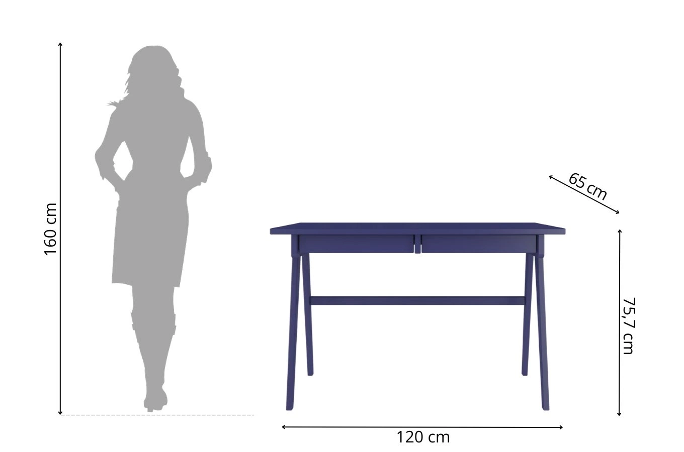 Drewniane biurko / toaletka z szufladami Visby EDDA / kolor granat szlachetny / 120x65 cm