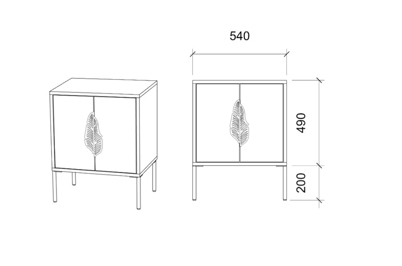 Czarna szafka nocna Skandica MERLIN ze złotymi dodatkami / szer. 54 cm
