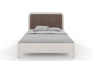 Tapicerowane łóżko drewniane sosnowe Visby MODENA BC z wysokim zagłówkiem / 200x200 cm, kolor biały, zagłówek Casablanca 2306 (skrzynia na pościel)