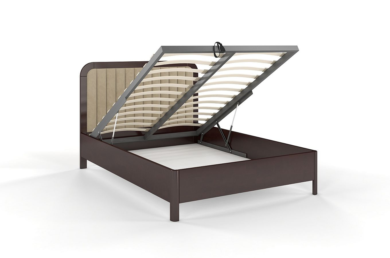 Tapicerowane łóżko drewniane bukowe Visby MODENA BC z wysokim zagłówkiem (skrzynia na pościel)