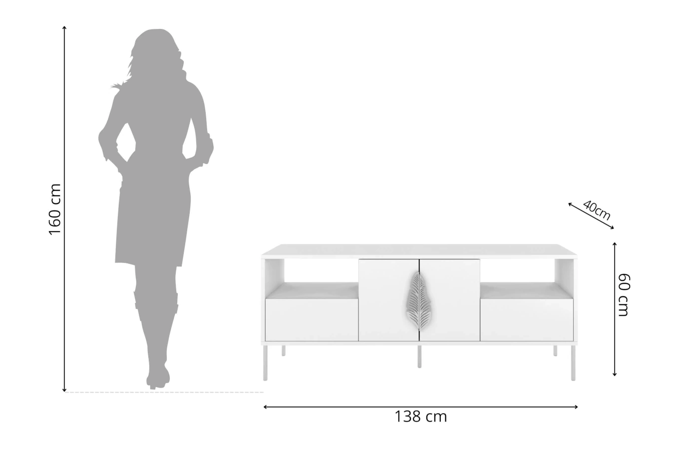 Biała komoda RTV Skandica MERLIN ze srebrnymi dodatkami / szer. 138 cm