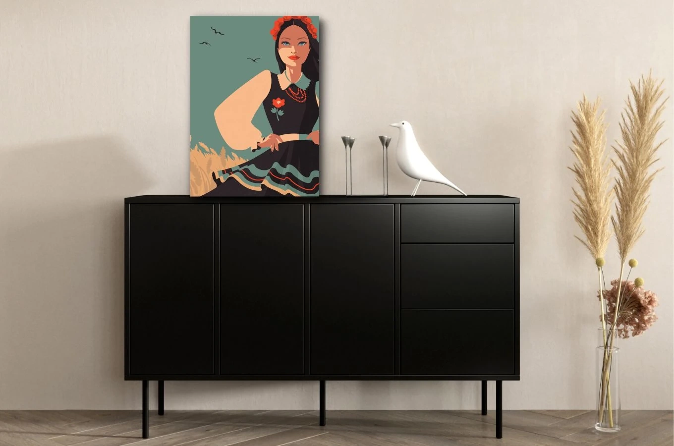 Czarna nowoczesna komoda Dancan MIRKA / szer. 130 cm